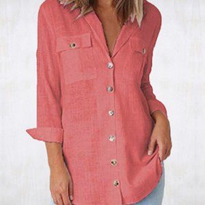 Coral Safari Button Front Top